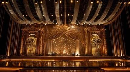 Obraz premium A magnificent gold stage adorned with glittering lights and luxurious decorations