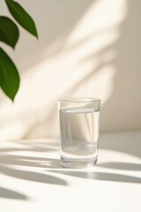 A glass of clear water on a bright and airy surface