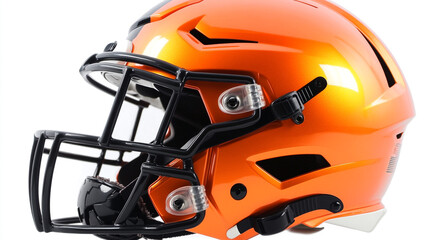 Fototapeta premium Orange Football Helmet with Black Facemask on White Background