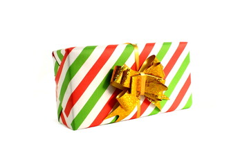 Obraz premium Gift box with a bow lies on a white isolated background. 