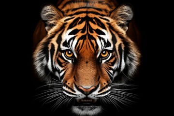 Intense Close-up of a Tiger Face Against Black Background