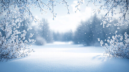 Fototapeta premium A serene winter landscape perfect for holiday promotions, winter events, and tranquil home decor. Ideal for Christmas, New Year greetings, and travel brochures.