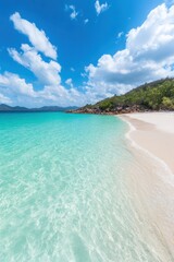 Obraz premium Stunning tropical beach with crystal clear turquoise waters and white sandy shores