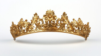 Ornate Gold Tiara with Leaf and Flower Motifs   Royal Headpiece Jewelry