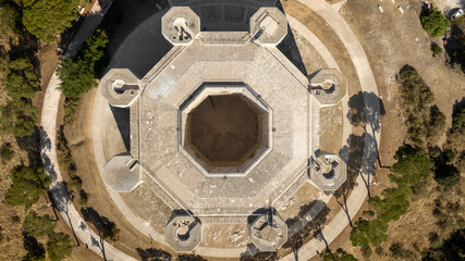Aerial perpendicular view of Castel del Monte. It is a castle situated on a hill near Andria in the...