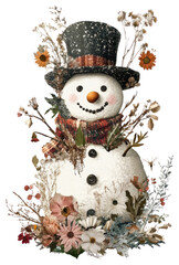 PNG Flower Collage Christmas snowman illustration elements.