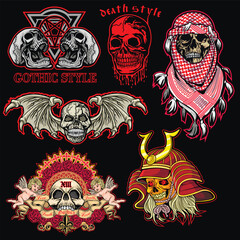 set, gothic sign with skull, grunge vintage design t shirts
