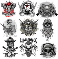 set,gothic sign with skull, grunge vintage design t shirts