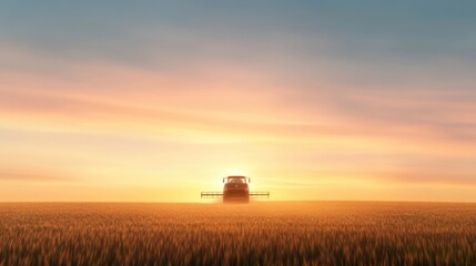 Fototapeta premium Harvesting wheat field at sunset