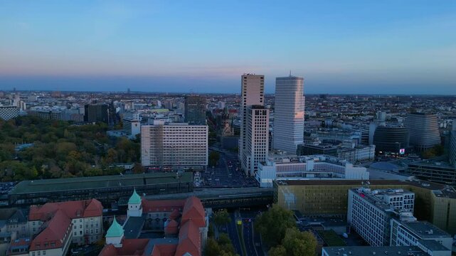 Berlin station zoologischer garten, sunset Unbelievable aerial view flight drone