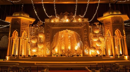 Obraz premium A magnificent gold stage adorned with glittering lights and luxurious decorations