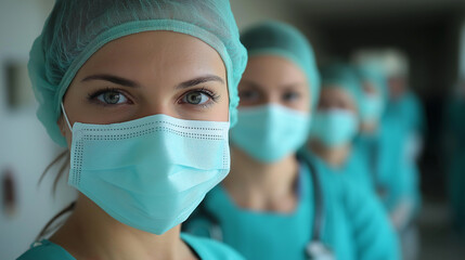 Healthcare Workers in Action � Doctors and nurses wearing masks, emphasizing pneumonia awareness and prevention, World Pneumonia Day,