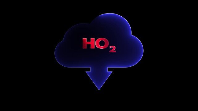 Glowing Neon HO2 Icon Isolated on Black Background. HO2 hydroperoxyl radical molecule.