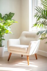 Cozy armchair in a bright, plant-filled room