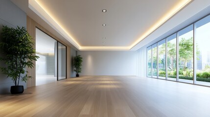 Modern Empty Interior with Natural Light and Plants
