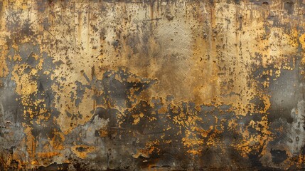 Fototapeta premium A rustic gold metal plate texture background with weathered details