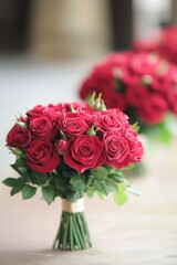 Vibrant red roses in a bouquet