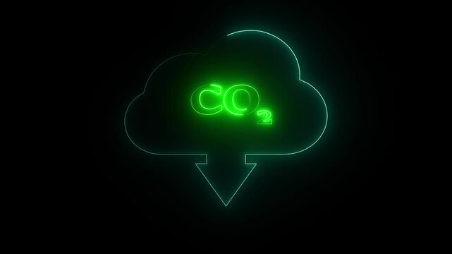 Glowing Neon CO2 Icon Isolated on Black Background. Glowing neon line of cloud computing for download database of business.