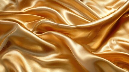 Obraz premium A shiny gold satin fabric texture background with smooth, flowing folds