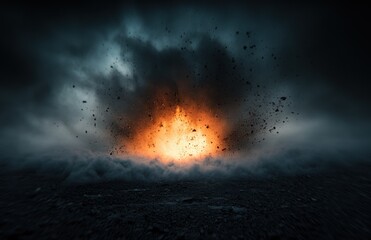 Dramatic explosion in the dark sky