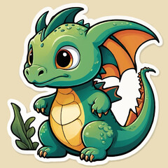 little dragon cartoon sticker vector