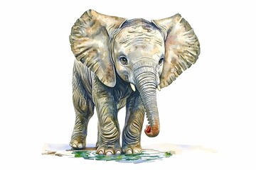Fototapeta premium Peaceful Baby Elephant Watercolor Illustration