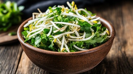 Fresh Bean Sprouts in a Brown Bowl