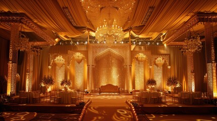 Obraz premium A magnificent gold stage adorned with glittering lights and luxurious decorations