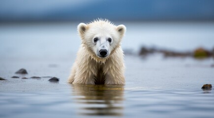 Naklejka premium white bear in polar region