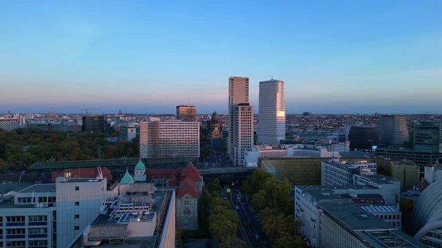 Berlin station zoologischer garten, sunset. Great aerial view flight drone