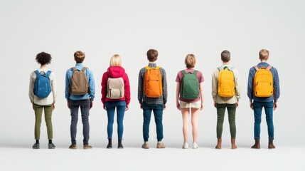 Fototapeta premium group of diverse students with backpacks standing in a row