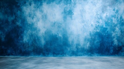 Studio portrait backdrop with traditional painted canvas or muslin fabric, featuring dramatic blue modulations