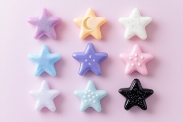 Obraz premium Colorful star-shaped bath bombs on a pink background