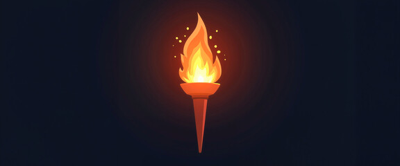 Stylized flame torch illustration on dark background symbolizing light, hope, and enlightenment, copy space