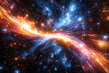 Fototapeta premium dazzling cosmic event depicted in vibrant colors as blue and orange energies collide in space