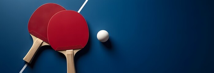 Dark horizontal background with ping pong rackets and ball