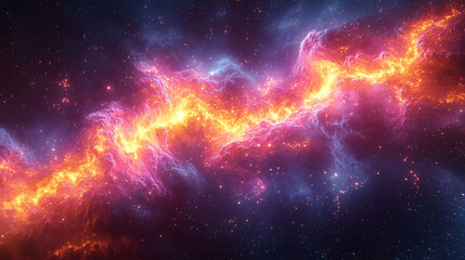 Obraz premium abstract celestial river of fire and stars flows through the cosmos in a vivid display of red and blue