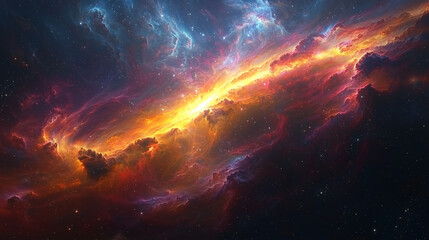 Fototapeta premium radiant cosmic wave of red and blue energy ripples through space, casting vibrant hues across the galaxy