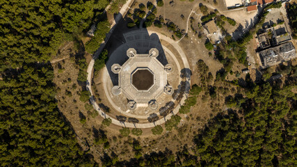Aerial perpendicular view of Castel del Monte. It is a castle situated on a hill near Andria in the...