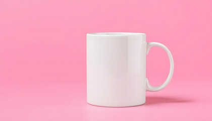 white mug mock up on a pink background isolated with white highlights, png