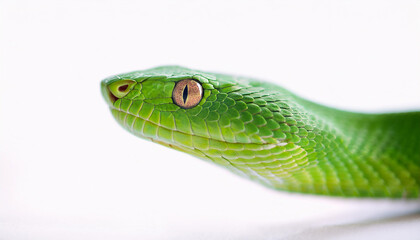 Green snake isolated on white backdrop. Symbol of 2025 year.