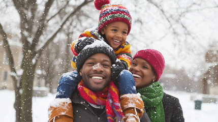 Joyful Family Day in a Snowy Park