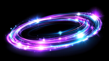 Obraz premium Purple and blue glowing ring of light on black background 