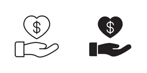 Donation Icon with Hand Holding Heart, Representing Charitable Contributions, Giving Back, and Philanthropic Support