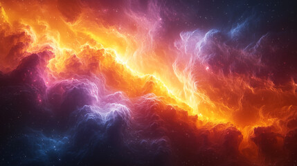 Fototapeta premium cosmic confluence of fiery and cool hues swirls in a vibrant dance of celestial beauty