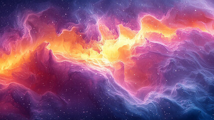 radiant cosmic waves crash against celestial shores in a vibrant display of interstellar beauty