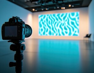 Filming a digital art display with a professional camera