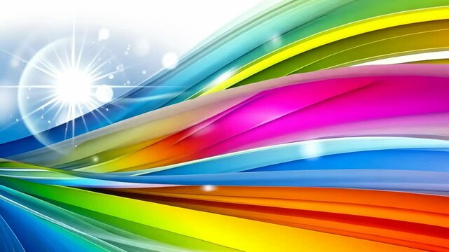 A bright, colorful abstract background with wavy stripes radiating outwards