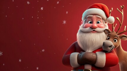 A funny Christmas card with Santa and a reindeer