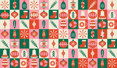 Set of modern trend banners. Simple pattern. Flat. Xmas covers. Squares. Balls, branch. Christmas and New Year. Mosaic. Neo geometric. Wrapping paper. Hand drawn. Doodle. Elements, shapes, frames. 